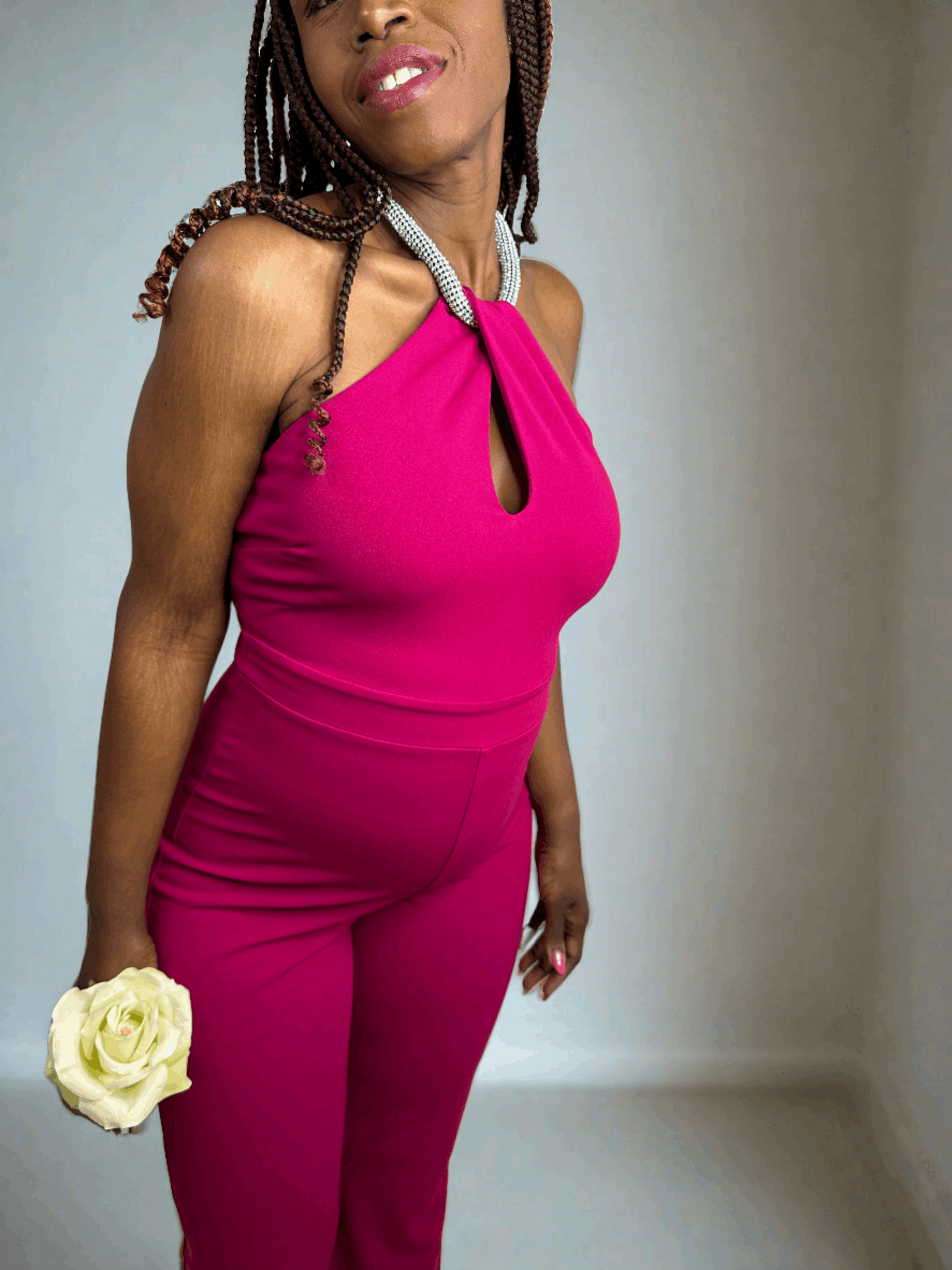 Brandy Halter Top with Rhinestone Choker Jumpsuit