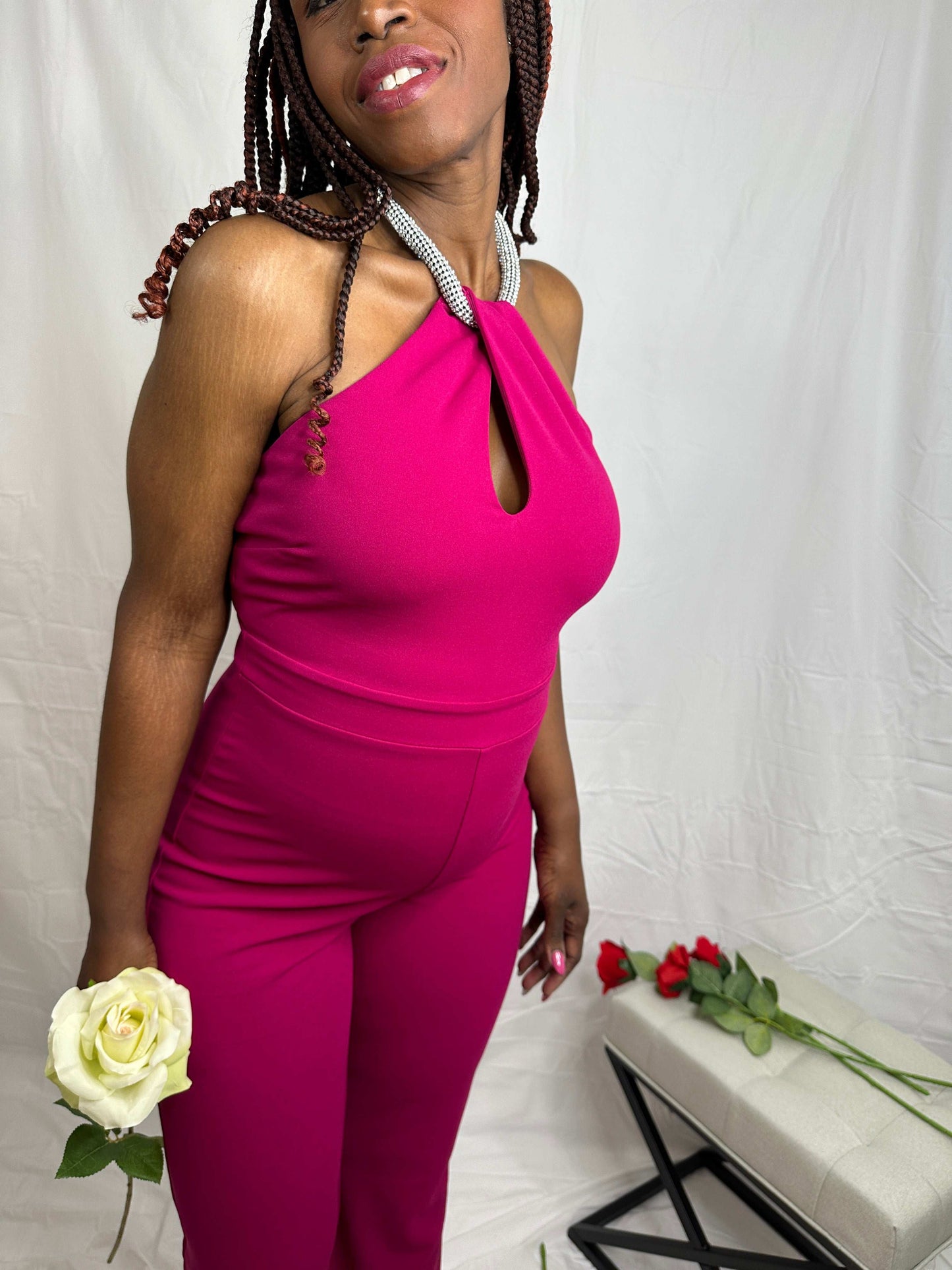 Brandy Halter Top with Rhinestone Choker Jumpsuit