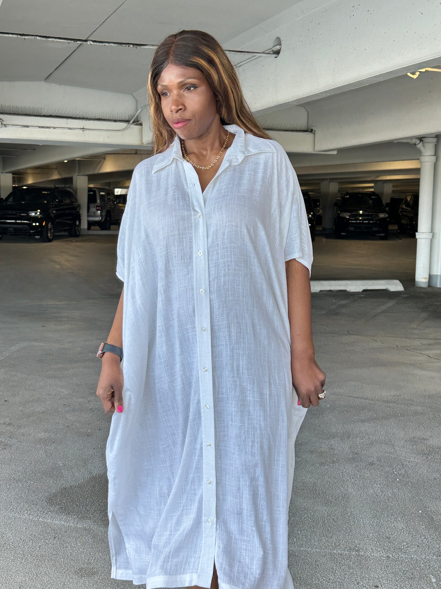 Emily Linen-Blend Button Down Midi Shirt Dress