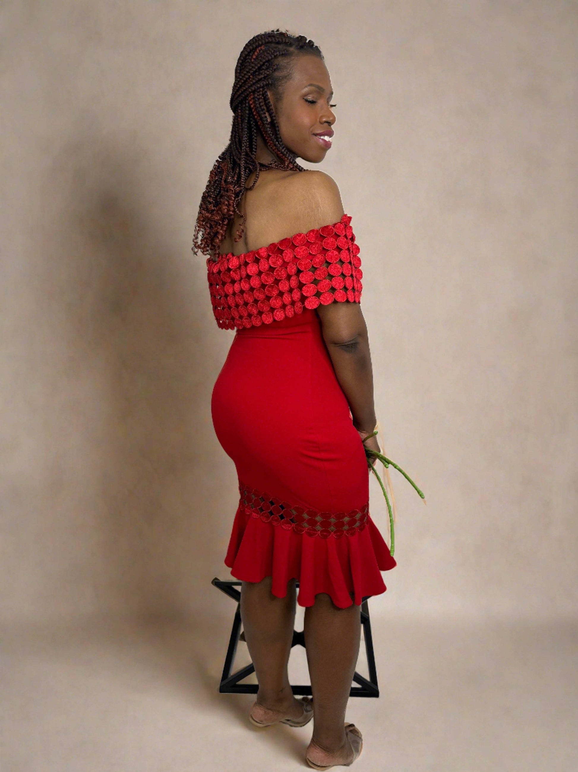 Ashley Crochet Band Red Midi Dress (boutique)