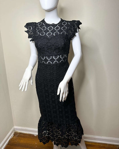 Eyelet Lace Ruffle Midi Dress