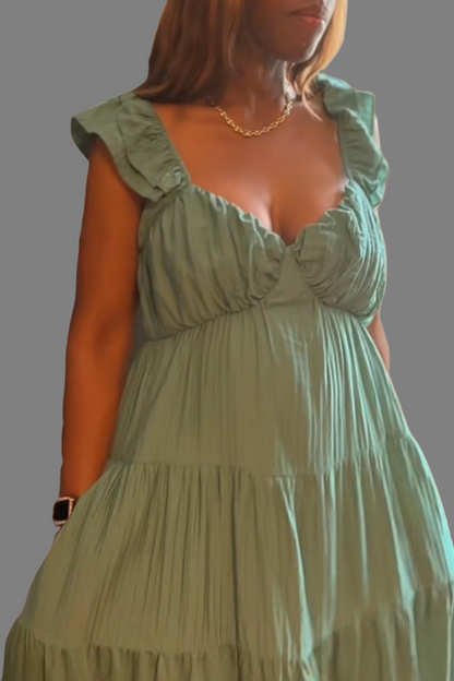 Shirred Maxi Dress with Ruffle Sleeve
