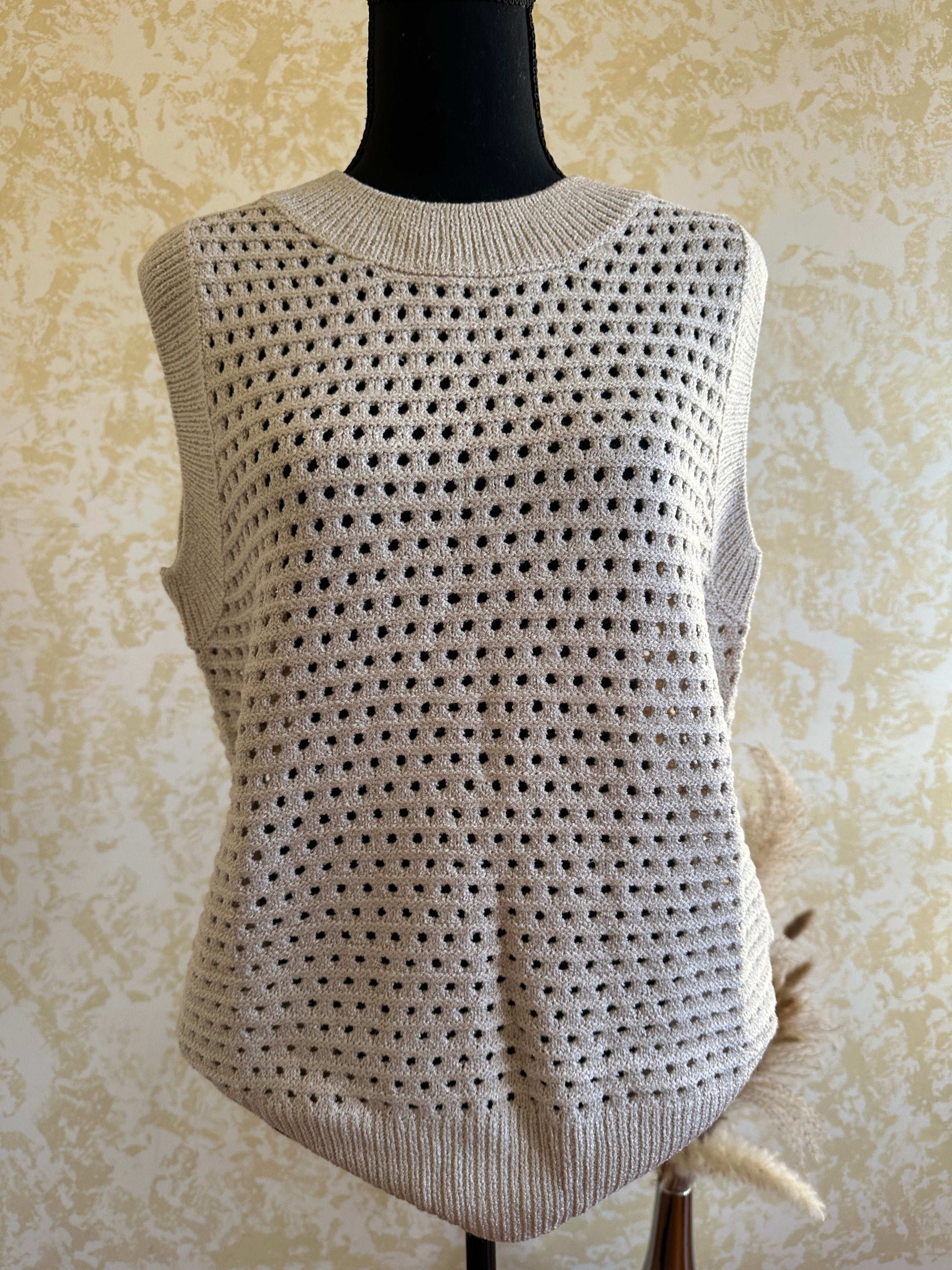 Round Neck Wide Shoulder Open- Knit Top