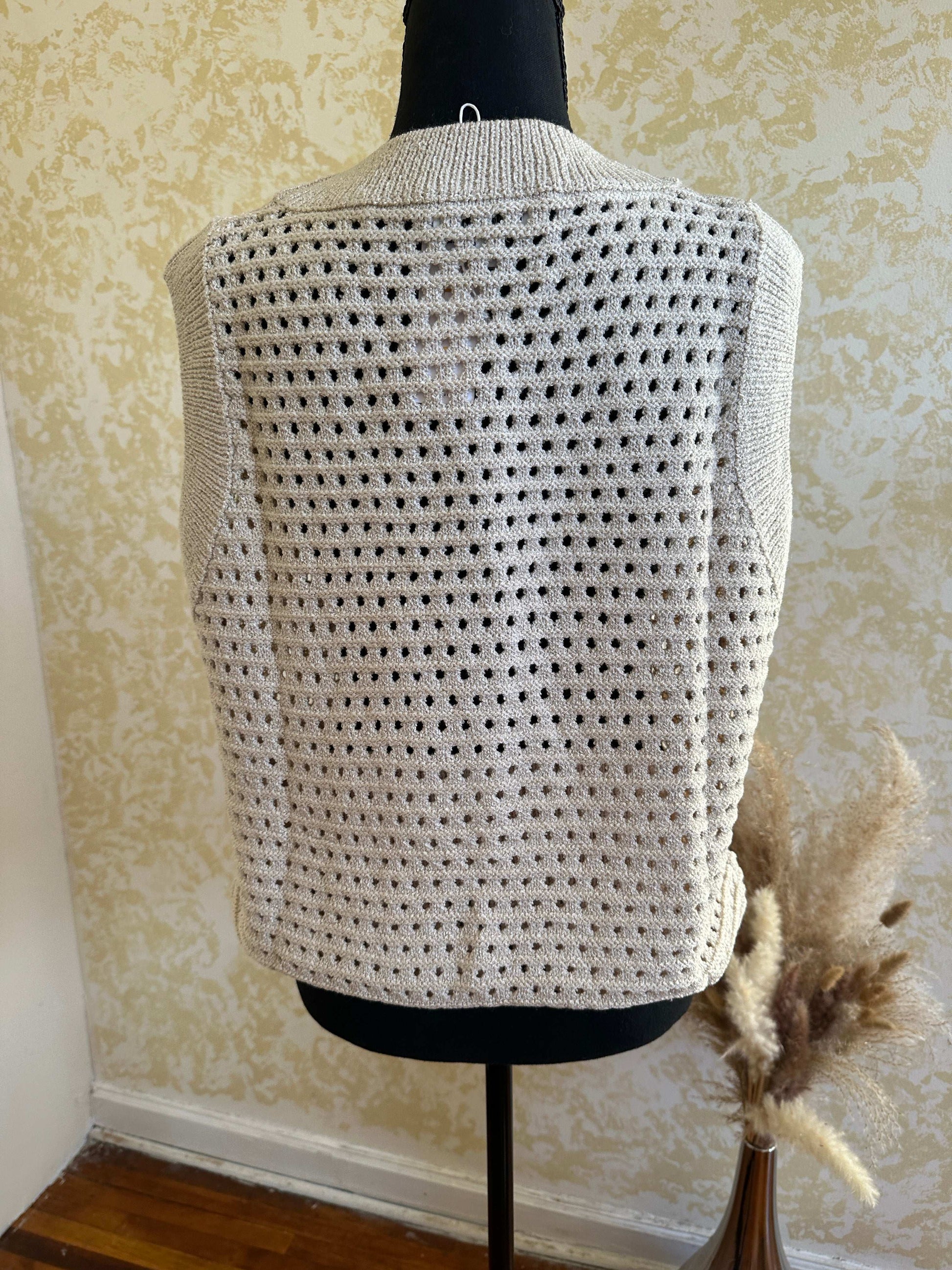 Round Neck Wide Shoulder Open- Knit Top