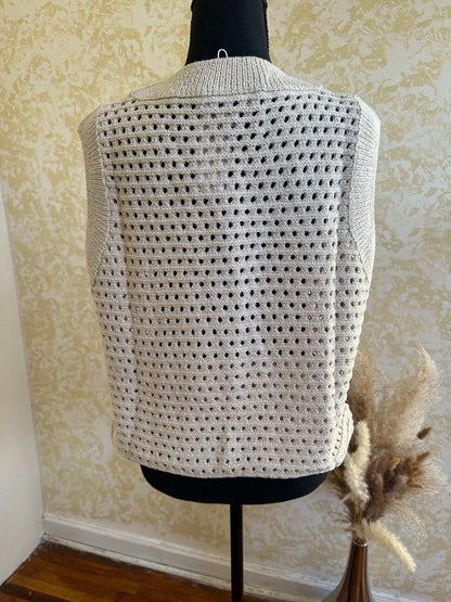 Round Neck Wide Shoulder Open- Knit Top