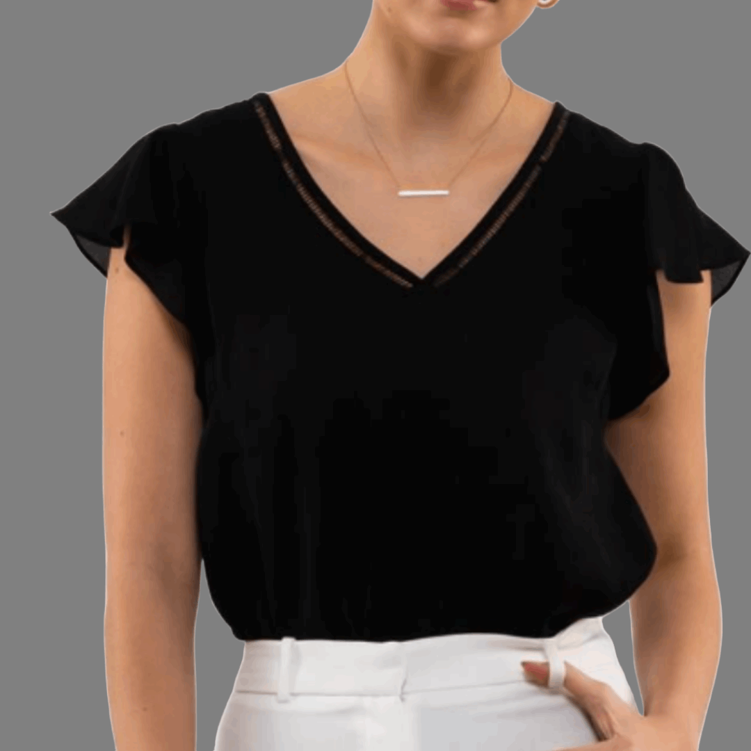 Line Lace V Neck Top